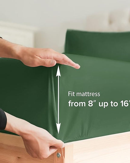 Split King Size 5 Piece Sheet Set - Comfy Breathable & Cooling Sheets - Hotel Luxury Bed Sheets for Women & Men - Deep Pockets, Easy-Fit, Soft & Wrinkle Free Sheets - Emerald Green Oeko-Tex Bed Sheets - LeafyLoom