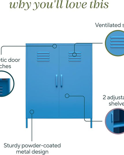 Novogratz Cache 2 Door Metal Locker Storage, Blue Cabinet - LeafyLoom