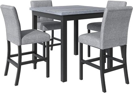 5-Piece Counter Height Dining Set-Square Wood Table and 4 Upholstered High-Back Chairs with Footrest for Kitchen Furniture-Classic Black Finish - LeafyLoom