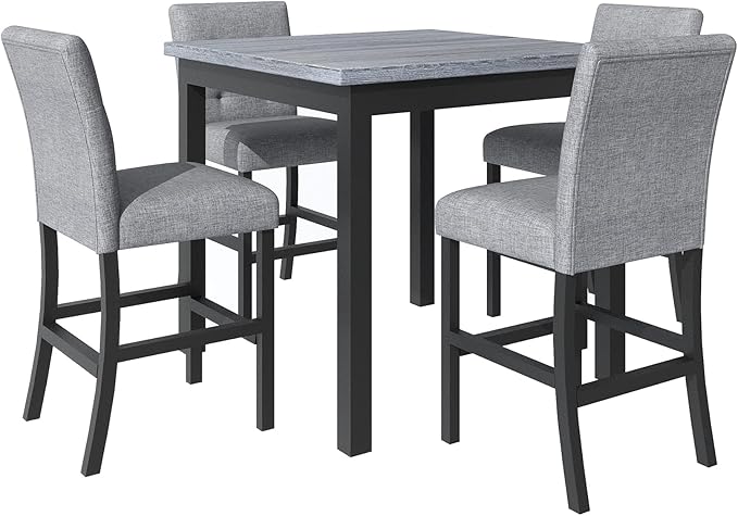 5-Piece Counter Height Dining Set-Square Wood Table and 4 Upholstered High-Back Chairs with Footrest for Kitchen Furniture-Classic Black Finish - LeafyLoom