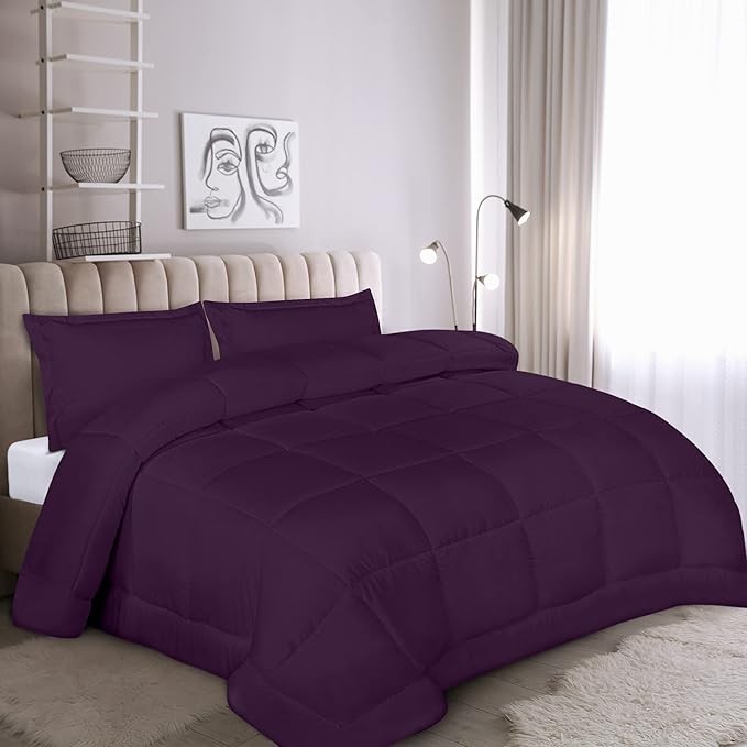 Utopia Bedding King Size Comforter Set with 2 Pillow Shams, Bedding Comforter Sets, Down Alternative Plum/Purple Comforter, Soft and Comfortable, Machine Washable - LeafyLoom