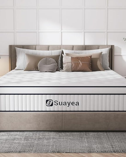 Queen Mattress, 10 Inch Queen Size Mattress in a Box, Medium Firm Matterss with Pocket Spring and Soft Foam, Ultimate Motion Isolation, Strong Edge Support, Hybrid Mattress - LeafyLoom
