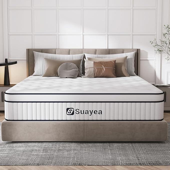 Queen Mattress, 10 Inch Queen Size Mattress in a Box, Medium Firm Matterss with Pocket Spring and Soft Foam, Ultimate Motion Isolation, Strong Edge Support, Hybrid Mattress - LeafyLoom