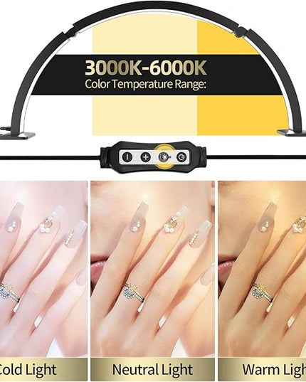 TwoWin Half Moon Light for Nail Desk, 29.5'' Foldable Half Moon Nail Tech Desk Lamp for Nails, Tattoo, Eyelash Extensions, Beauty, Arch Light for Nail Techs, Led Lash Light Nail Tech Lamp - LeafyLoom