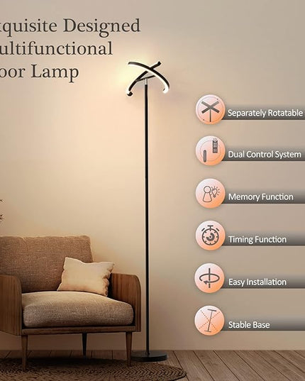 FIMEI Split Floor Lamp for Living Room, Modern Bright LED Standing Lamp, Eye-Protection Stepless Dimmable and 3000K-6000K, for Bedroom Office, Black - LeafyLoom