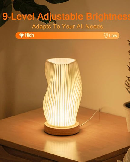 Bedside Lamps for Bedroom Nightstand Lamp,Vintage Style Striped Small Night Light Lamp,Gold Mini Modern Lamp with Woodbase,Gold Mini Table Lamp LED Lights for Living Room,Dorm,Kids Room,Office - LeafyLoom