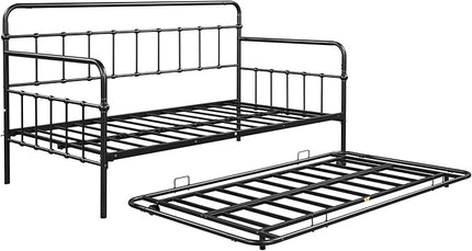 SuperStroke Jintop Twin Size Bed W slats,Metal Frame Daybed with Trundle and Anti-Noise Design,Space-Saving & Easy to Install,for Living Room Bedroom Apartment,Black - LeafyLoom