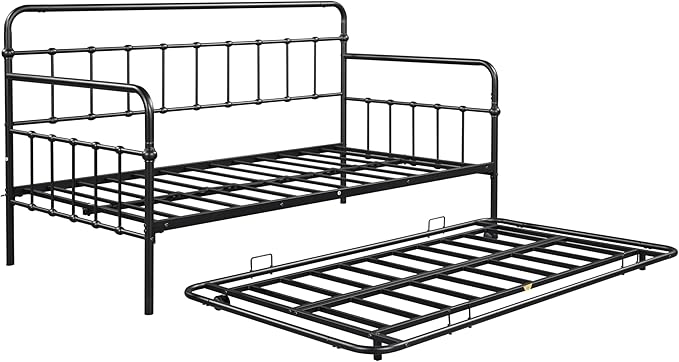 SuperStroke Jintop Twin Size Bed W slats,Metal Frame Daybed with Trundle and Anti-Noise Design,Space-Saving & Easy to Install,for Living Room Bedroom Apartment,Black - LeafyLoom
