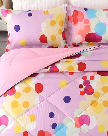 ENCOFT Pink Comforter Set Full for Girls and Boys Premium 3 Piece Rainbow Colorful Bubbles Bedding Set Kids Bed in A Bag All Season Comfortable for Teens and Adults with 1 Comforter and 2 Pillowcases - LeafyLoom