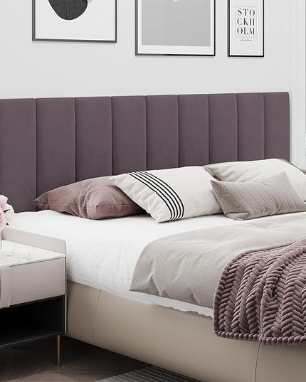 King Headboard, Wall Mounted Peel and Stick Headboard, Upholstered Leather Bed Headboard for King Size Bed, Floating Dorm Bedroom Tall Headboard Soundproof Wall Panels (12 Panels, 10"x24") - LeafyLoom