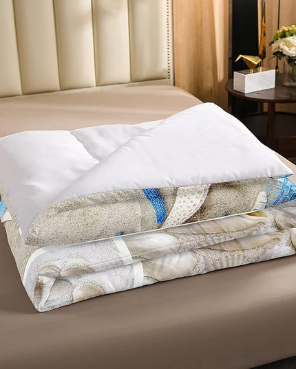 Erosebridal Beach Comforter Set, Ocean Themed Bedding Set Queen Size Coastal Nature Duvet Sets Starfish Love Heart Bedding Comforters for Kids Boys Girls Teens Adult Bedroom Decor - LeafyLoom
