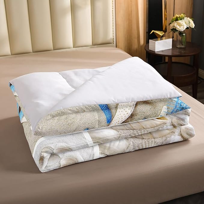 Erosebridal Beach Comforter Set, Ocean Themed Bedding Set Queen Size Coastal Nature Duvet Sets Starfish Love Heart Bedding Comforters for Kids Boys Girls Teens Adult Bedroom Decor - LeafyLoom