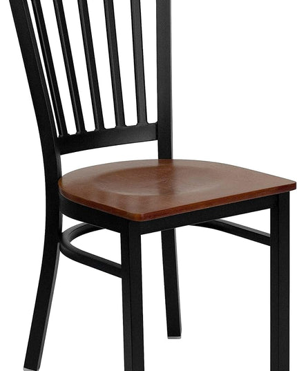 Flash Furniture HERCULES Series Black Vertical Back Metal Restaurant Chair - Cherry Wood Seat - LeafyLoom