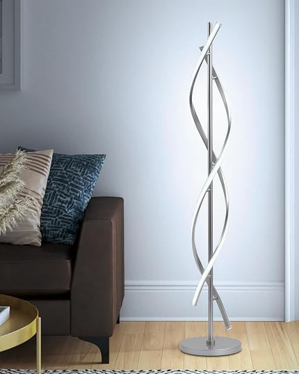 LED Floor Lamps for Living Room, Silver Modern Floor Lamp for Bedroom 60 Inch Spiral Floor Lamp 34W Dimmable 3 Color Temperature Standing Lamp with Timer Corner Floor Lamps for Living Room Clearance - LeafyLoom