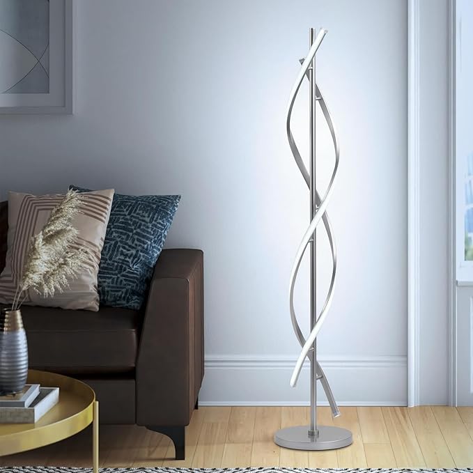 LED Floor Lamps for Living Room, Silver Modern Floor Lamp for Bedroom 60 Inch Spiral Floor Lamp 34W Dimmable 3 Color Temperature Standing Lamp with Timer Corner Floor Lamps for Living Room Clearance - LeafyLoom