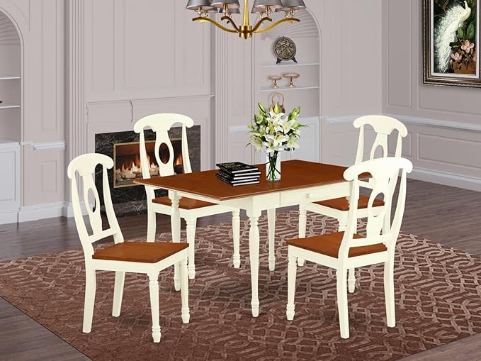 East West Furniture MZKE5-WHI-W Monza 5 Piece Set Includes a Rectangle Dining Room Table with Dropleaf and 4 Wood Seat Chairs, 36x54 Inch - LeafyLoom
