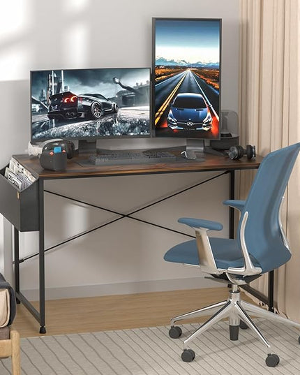 MoNiBloom Home Office Gaming Desk, 47 Inches Computer Study Table with A Storage Bag, Rustic Brown - LeafyLoom