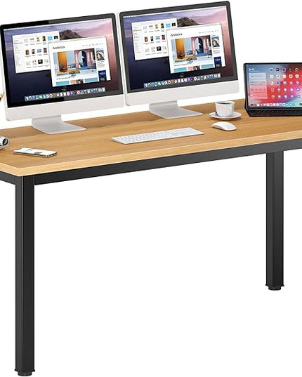 DlandHome 63 inches X-Large Computer Desk, Composite Wood Board, Decent and Steady Home Office Desk/Workstation/Table, BS1-160TB Teak and Black Legs, 1 Pack - LeafyLoom