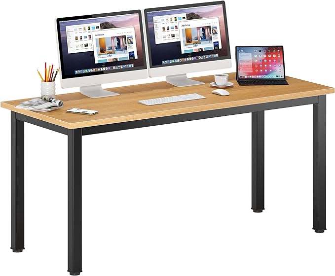 DlandHome 63 inches X-Large Computer Desk, Composite Wood Board, Decent and Steady Home Office Desk/Workstation/Table, BS1-160TB Teak and Black Legs, 1 Pack - LeafyLoom