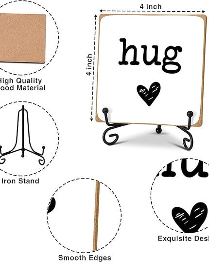Hug - Home Office Desk Decor Wood Plaque with Stand, Love You Gifts, Thinking of You Gifts for Women Friends Girlfriend Boyfriend Mom Sisters - A01 - LeafyLoom