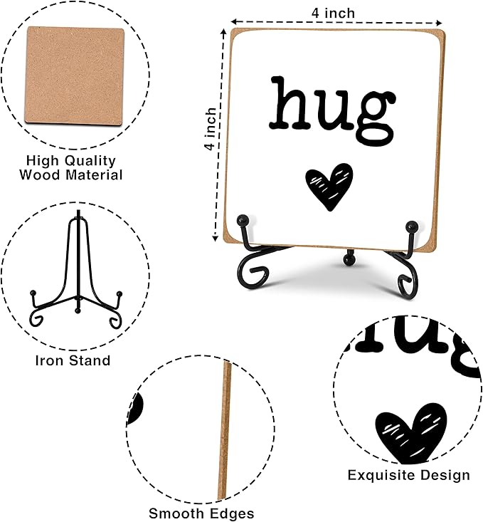 Hug - Home Office Desk Decor Wood Plaque with Stand, Love You Gifts, Thinking of You Gifts for Women Friends Girlfriend Boyfriend Mom Sisters - A01 - LeafyLoom