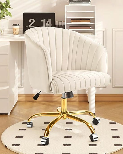 Home Office Desk Chair, Swivel Velvet Office Chair with Arms, Modern Computer Desk Chairs with Wheels, Comfy Wide Armchair for Living Room, Bedroom, Study, Vanity Room, Tan - LeafyLoom