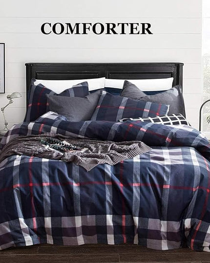 Navy Plaid Comforter Set Cal King Multicolor Checkered Bedding Set Navy Blue Tartan Grid Comforter Striped Women Navy Blue Blanket Cal King Breathable Navy Blue Checkered Bed Comforter Set - LeafyLoom