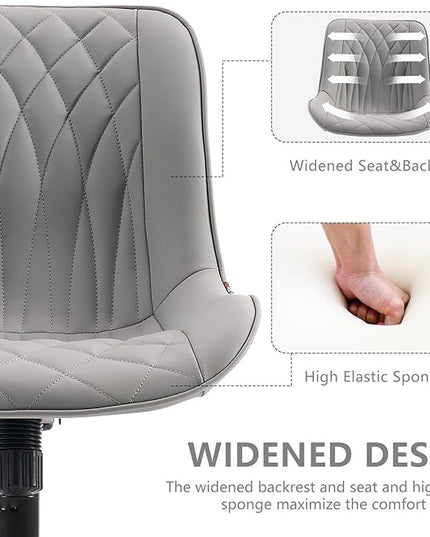 YOUNIKE Desk Chair with Wheels Armless Office Chair Swivel Rolling Task Chair with Back Upholstered Faux Leather Computer Chair Height Adjustable Modern Ergonomic Seat, Loads 300 lbs, Grey - LeafyLoom
