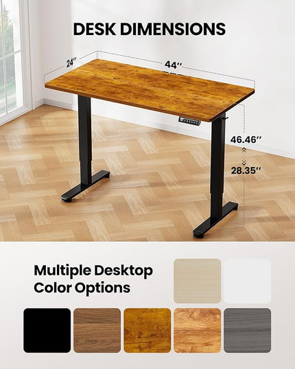 ErGear Height Adjustable Electric Standing Desk, 44 x 24 Inches Small Sit Stand up Desk, Memory Computer Home Office Desk (Vintage Brown) - LeafyLoom