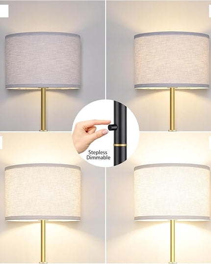【Upgraded】 Dimmable Floor Lamp for Living Room, 1100 Lumens LED Edison Bulb Included, Simple Standing Lamp with Linen Lamp Shade, Modern Tall Lamp for Living Room Bedroom Office - Black and Gold - LeafyLoom