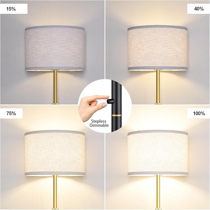 【Upgraded】 Dimmable Floor Lamp for Living Room, 1100 Lumens LED Edison Bulb Included, Simple Standing Lamp with Linen Lamp Shade, Modern Tall Lamp for Living Room Bedroom Office - Black and Gold - LeafyLoom