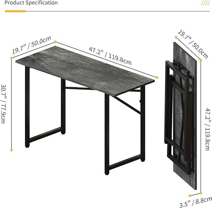 Folding Computer Desk 47 inch Writing Gaming Computer Camping Table, No Assembly Required Home Office Desk, Grey - LeafyLoom