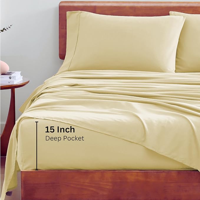 LANE LINEN Sheets RV Queen Size Bed Set, 4Pc 100% Organic Cotton Bed Sheets Short Queen Set, Premium Hotel Quality Bed Sheet Set, Percale Sheets, Breathable RV Queen size Sheets Deep Pocket – Vanilla - LeafyLoom
