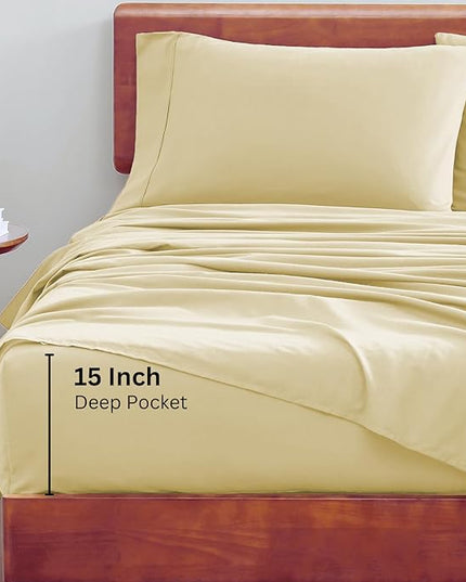 LANE LINEN King Size Bed Sheets - 100% Organic Cotton King Sheets, 4Pc Soft Percale Sheets King Size, Hotel Luxury Bed Sheets King Size, 15" Deep Pocket King Fitted Sheet, Oeko-Tex Sheets - Vanilla - LeafyLoom