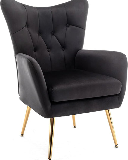 US Pride Furniture Modern Accent Chair with Ergonomic High Wingback, Microfiber Upholstered Armchair with Metal Legs for Living Room, Bedroom, Office or Vanity, Black - LeafyLoom