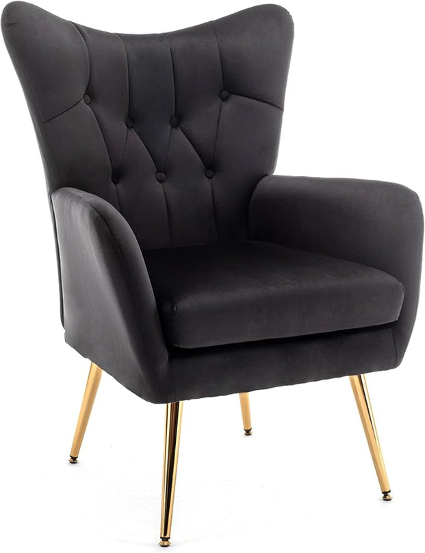 US Pride Furniture Modern Accent Chair with Ergonomic High Wingback, Microfiber Upholstered Armchair with Metal Legs for Living Room, Bedroom, Office or Vanity, Black - LeafyLoom