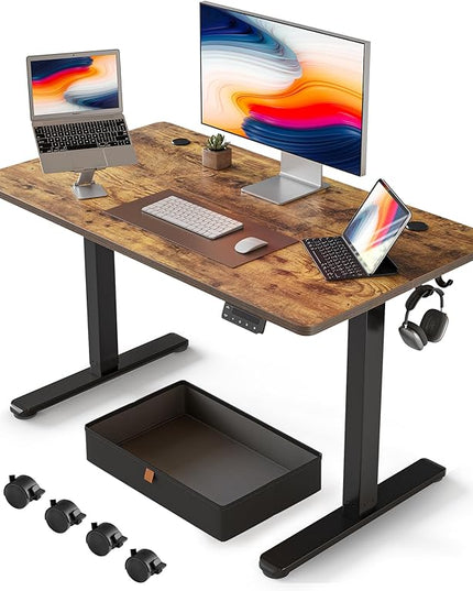 FEZIBO 40 x 24 Inches Standing Desk with Drawer, Adjustable Height Electric Stand up Desk with Storage, Sit Stand Home Office Desk, Ergonomic Computer Desk, Rustic Brown - LeafyLoom