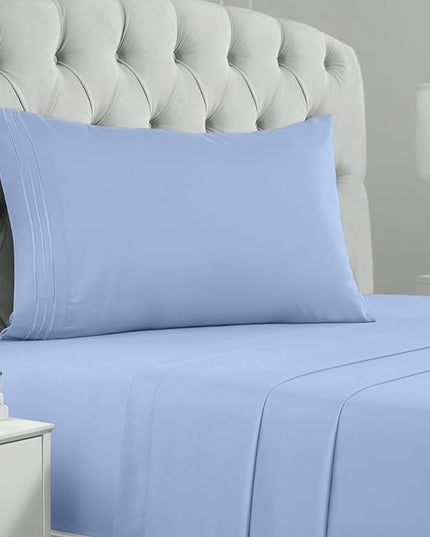 Mellanni Twin Sheets Set - 3 PC Iconic Collection Bedding Sheets & Pillowcases - Hotel Luxury, Extra Soft, Cooling Bed Sheets - Deep Pocket up to 16 inch (Twin, Sky Blue) - LeafyLoom