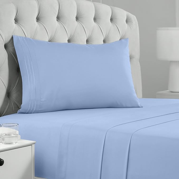 Mellanni Twin XL Sheets Set - 3 PC Iconic Collection Bedding Sheets & Pillowcases - Hotel Luxury, Extra Soft, Cooling Bed Sheets - Deep Pocket up to 16 inch (Twin Extra Long, Sky Blue) - LeafyLoom