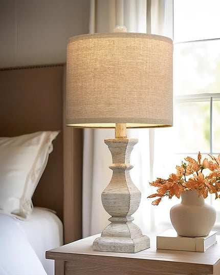 PoKat 20.5'' Table Lamps Set of 2, Vintage Bedside Lamps for Bedroom, Farmhouse Lamp for Living Room, Small Lamp for Nightstand, Retro Side Table Lamp, Beige - LeafyLoom
