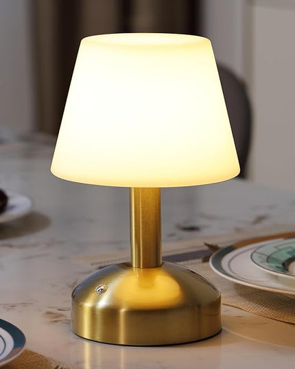 KDG Modern Cordless Small Table Lamps, Portable LED Dimmable Desk Lamp, 5000mAh Rechargeable Battery Operated Lighting for Restaurant, Bedroom, Bedside, Bar, Outdoor, Camping, Night Light(Gold) - LeafyLoom