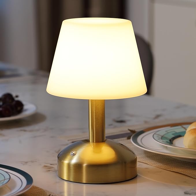 KDG Modern Cordless Small Table Lamps, Portable LED Dimmable Desk Lamp, 5000mAh Rechargeable Battery Operated Lighting for Restaurant, Bedroom, Bedside, Bar, Outdoor, Camping, Night Light(Gold) - LeafyLoom