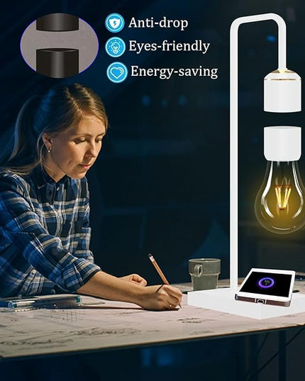 Magnetic Levitating Lamp with Phone Wireless Charging Pad 24.5" Floating White Table Lamp Nightstand Lamp Bedside Lamp White Lamp for Bedrooms & Living Room Christmas Gift Home Decoration - LeafyLoom
