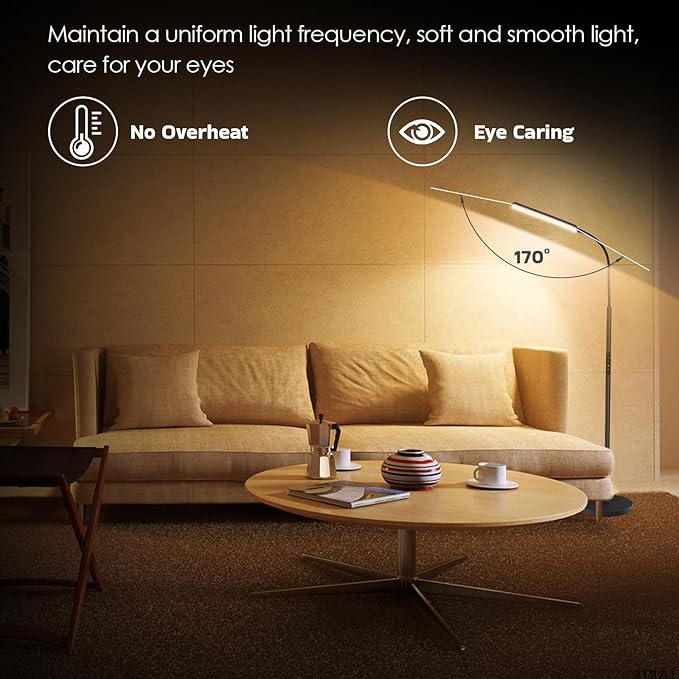 Dimunt LED Floor Lamp, Bright 15W Floor Lamps for Living Room with 1H Timer, Stepless Adjustable 3000K-6000K Colors & Brightness Standing Lamp with Remote & Touch Control Reading Floor Lamps - LeafyLoom