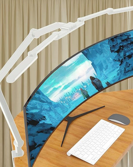 LED Desk Lamp for Home Office, 41.5" White Clip on Architect Desk Lamp with Clamp, 24W Adjustable Bright Swing Arm LED Desk Light Clamp on Office Lamp Dimmable Eye Care Table Light - LeafyLoom