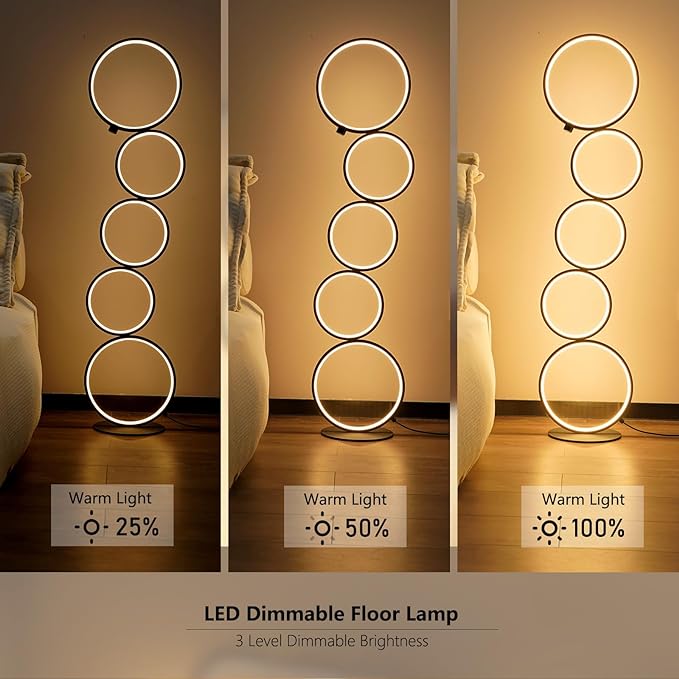 NUÜR 43.3" Modern Floor Lamp, LED Floor Lamp for Living Room, Dimmable, Circle Standing Lamp, Energy-Saving, Unique Lamp for Bedroom, Office, Home - LeafyLoom