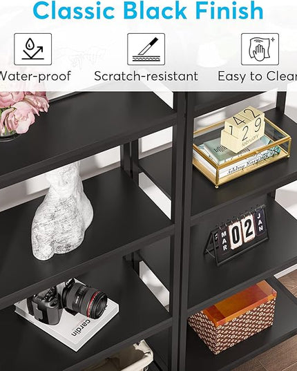 4-tier Arched Bookshelf, Tall Open Bookcase Storage Shelves, Wood Metal Freestanding Display Rack Tall Shelving Unit for Home Office, Bedroom, Living Room, Industrial Black - LeafyLoom