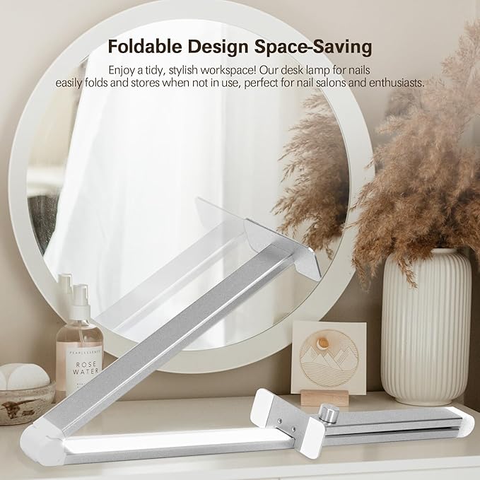 Yofuly Half Moon Nail Desk Lamp, Nail Tech Lamp for Desk, Foldable Desk Lamp for Nails, Half Moon Nail Desk Lamp with 3 Color Temperature 3000k-6500k for Nail, Lash, Tattoo, Skincare (Sliver) - LeafyLoom