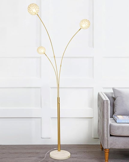 Depuley Floor Lamp, 3-Light Adjustable Metal Floor Lamps with Marble Base, Dimmable Tall Pole Tree Standing Lamp with Flexible Rotating Lights for Living Room, Bedroom(Gold, G9 Bulbs Included) - LeafyLoom