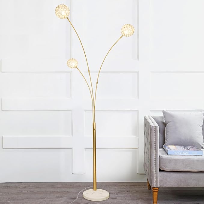 Depuley Floor Lamp, 3-Light Adjustable Metal Floor Lamps with Marble Base, Dimmable Tall Pole Tree Standing Lamp with Flexible Rotating Lights for Living Room, Bedroom(Gold, G9 Bulbs Included) - LeafyLoom